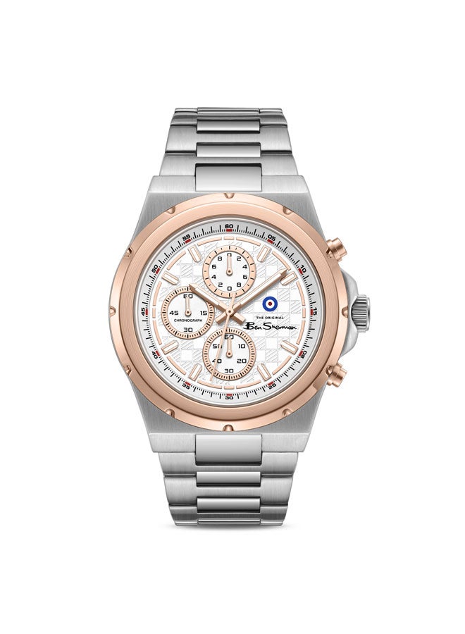 Ben Sherman Manchester  Silver Dial Stainless Steel Bracelet Chronograph Watch for Men, 43mm - Image 1