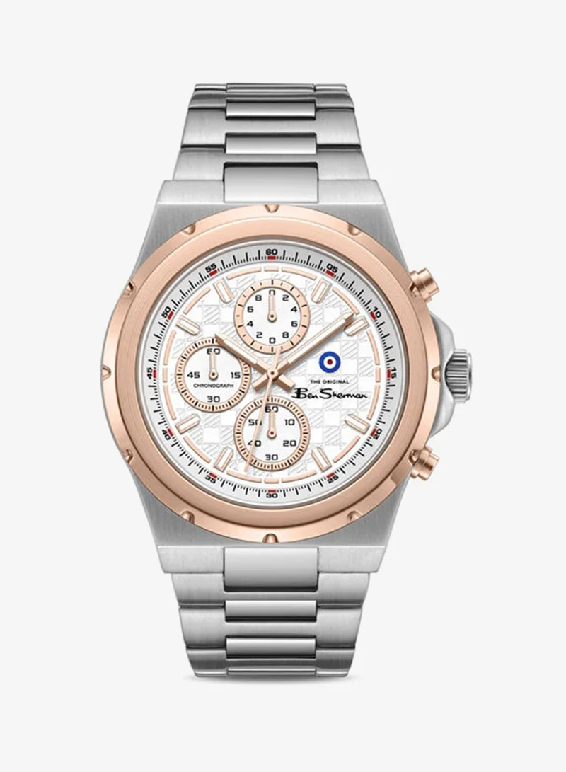 Ben Sherman Manchester  Silver Dial Stainless Steel Bracelet Chronograph Watch for Men, 43mm