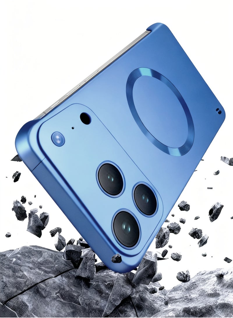 إكس ليفيل جراب هاتف iPhone 17 Pro Max من مادة TPU بتصميم بسيط مع غطاء لعدسة الكاميرا، طلاء معدني رقيق بدون إطار وحلقة معدنية متوافقة مع Magsafe ومضاد لبصمات الأصابع وغطاء صلب من البولي كربونات، أزرق - Image 2