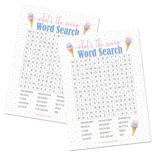 DISTINCTIVS Whats The Scoop Gender Reveal Party Word Search Heres The Scoop Ice Cream Baby Shower Game 20 Player Cards - Image 1