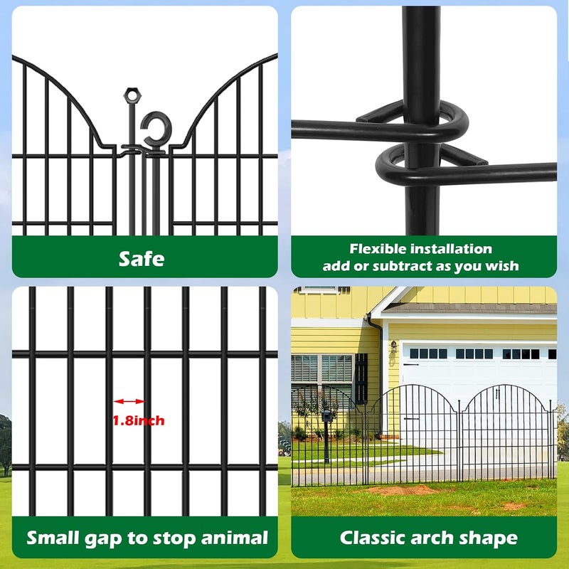 Blingluck Decorative Metal Garden Fence No Dig Outdoor Dog Fence 10 Panels with Lock, 24 in - Image 5