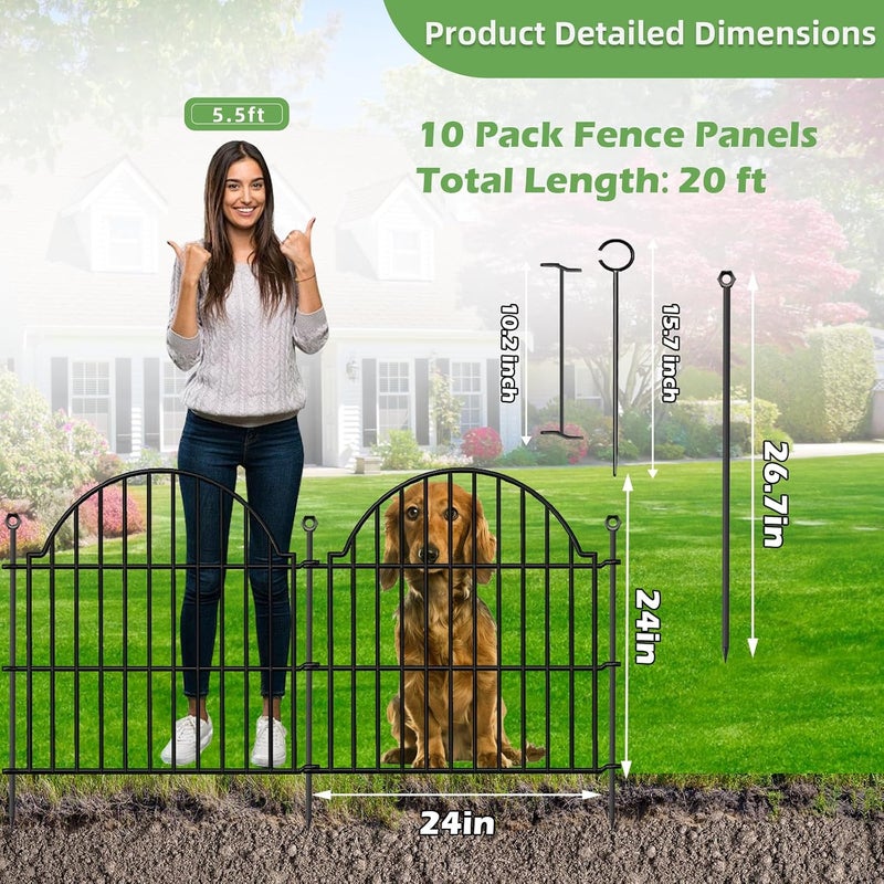 Blingluck Decorative Metal Garden Fence No Dig Outdoor Dog Fence 10 Panels with Lock, 24 in - Image 2
