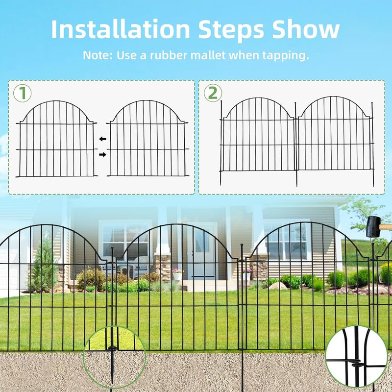 Blingluck Decorative Metal Garden Fence No Dig Outdoor Dog Fence 10 Panels with Lock, 24 in - Image 3