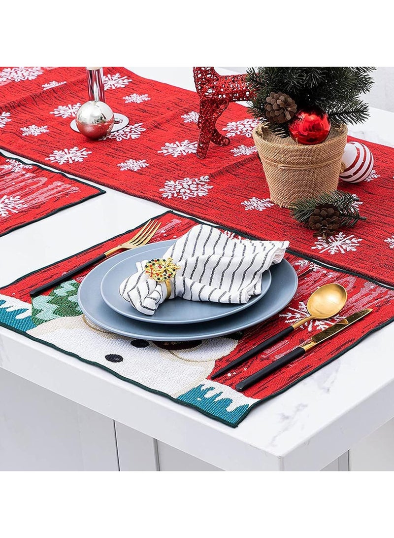 AUTOYSUR مفرش طاولة عيد الميلاد مع مجموعة من 4 مفارش فردية، مجموعة مفارش فردية متطابقة مع رجل الثلج، مفرش طاولة قابل للغسل، مفارش فردية لعيد الميلاد لتزيين طاولة عيد الميلاد، سطح طاولة الطعام - Image 3
