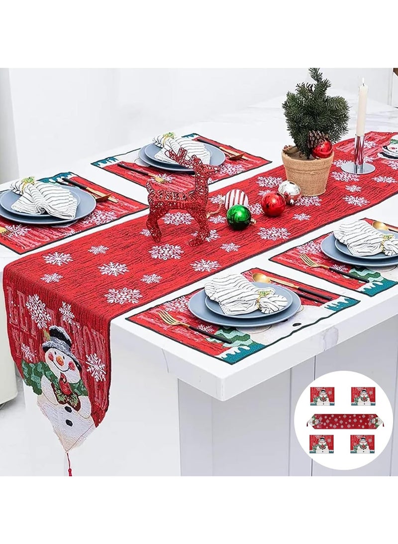 AUTOYSUR مفرش طاولة عيد الميلاد مع مجموعة من 4 مفارش فردية، مجموعة مفارش فردية متطابقة مع رجل الثلج، مفرش طاولة قابل للغسل، مفارش فردية لعيد الميلاد لتزيين طاولة عيد الميلاد، سطح طاولة الطعام - Image 1