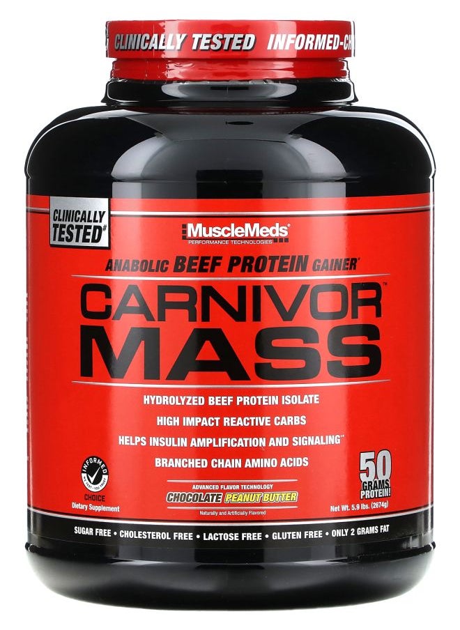 MUSCLEMEDS Carnivor Mass Anabolic Beef Protein Gainer Chocolate Peanut Butter 5.9 lbs (2674 g) 