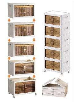 Old_Feller Foldable Plastic Storage Box 5 layers With Wheels and Doors,XLarge Storage Bin with Lid Organizers Stackable Storage Bins, Closet Organizers Double Door Magnetic with Universal Pulley  - Image 1