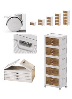 Old_Feller Foldable Plastic Storage Box 5 layers With Wheels and Doors,XLarge Storage Bin with Lid Organizers Stackable Storage Bins, Closet Organizers Double Door Magnetic with Universal Pulley  - Image 5