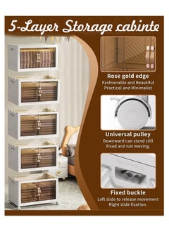 Old_Feller Foldable Plastic Storage Box 5 layers With Wheels and Doors,XLarge Storage Bin with Lid Organizers Stackable Storage Bins, Closet Organizers Double Door Magnetic with Universal Pulley  - Image 4