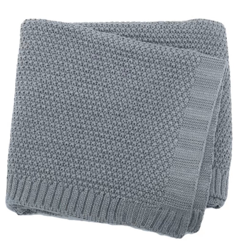Kids Solid Knit Blanket Soft Nursery Nap Wrap Grey 