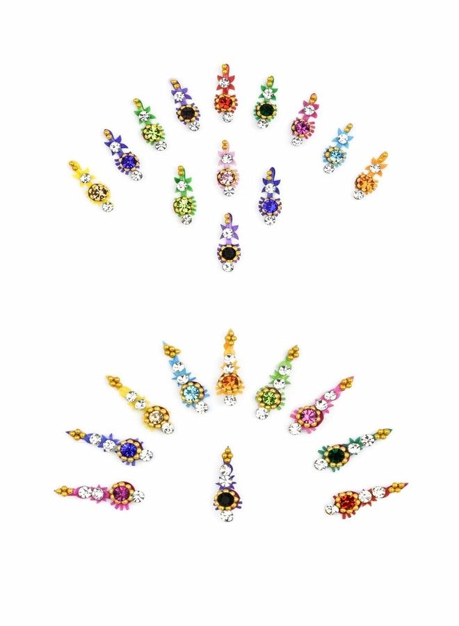 (Pack of 12) Medium + Small Stone Fancy bindies for Women,Girls for Wedding, Parties, Wedding dulhan Bindi Designs (Pack of 12) - Random Model - Image 3
