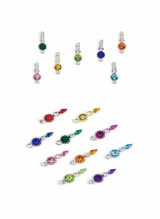 (Pack of 12) Medium + Small Stone Fancy bindies for Women,Girls for Wedding, Parties, Wedding dulhan Bindi Designs (Pack of 12) - Random Model - Image 1
