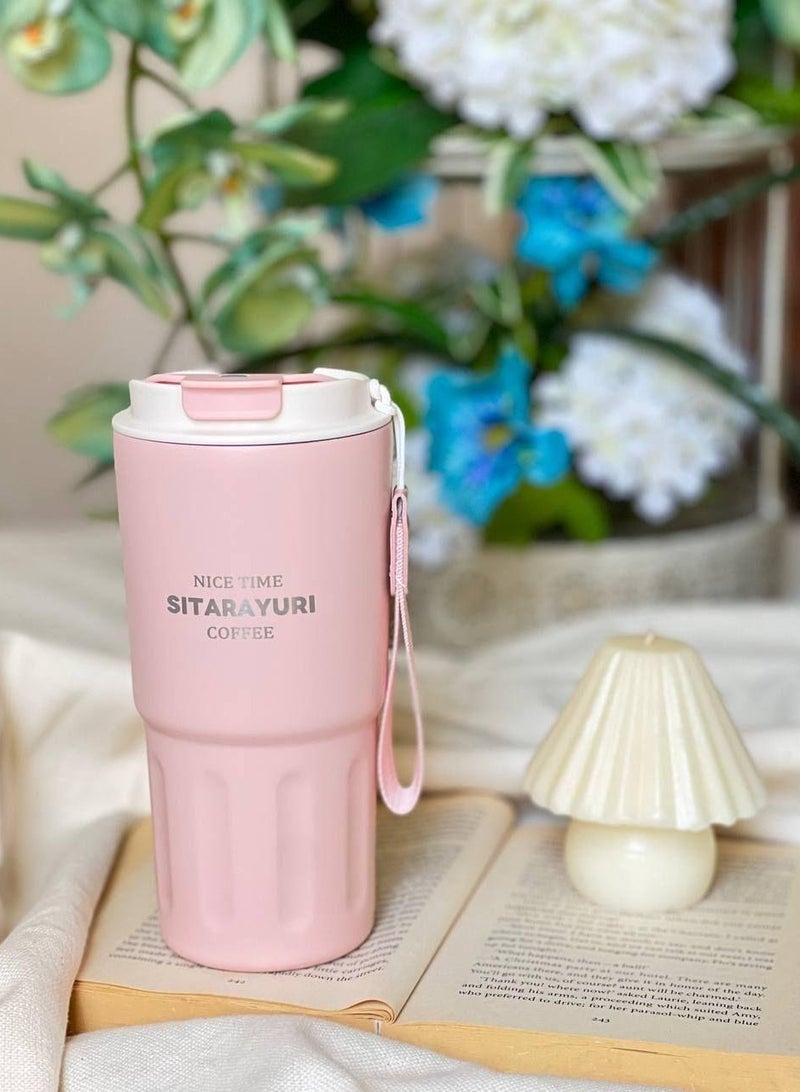 Sitarayuri Vacuum Insulated Bottle, Stainless Steel 600ML - Pink - Image 2