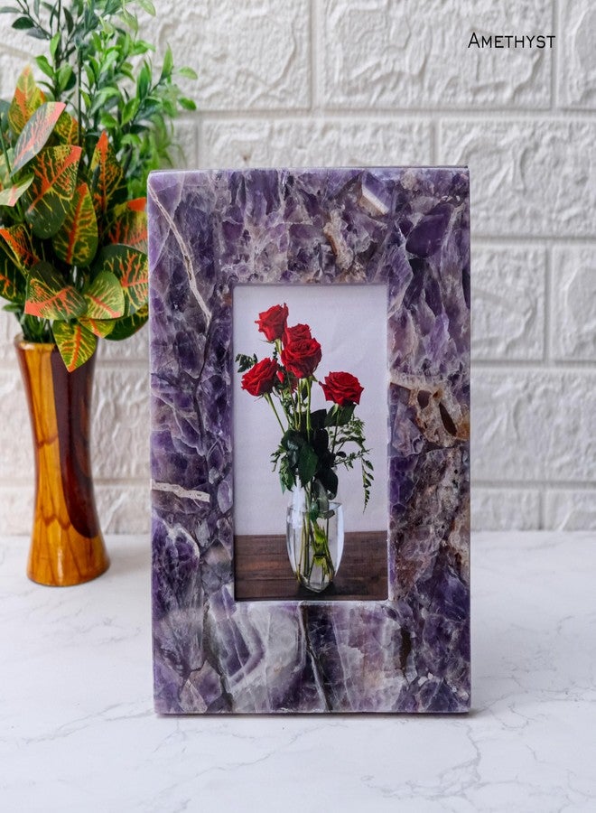 Pyramid Tatva Amethyst Crystal Photo Frame Natural Healing Stone Frame for Tabletop Display, Home & Office Décor Decorative Frame for Calmness, Mental Clarity, Positive Energy & Spiritual Décor (8 x 10 Inch) - Image 1
