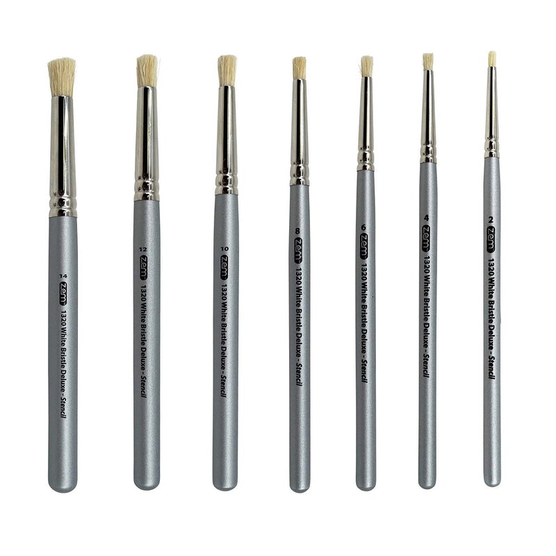 ZEM Brush Mfg Deluxe Stencil Artist Paint Brush Set 7 pcs Sizes 2 4 6 8 10 12 14