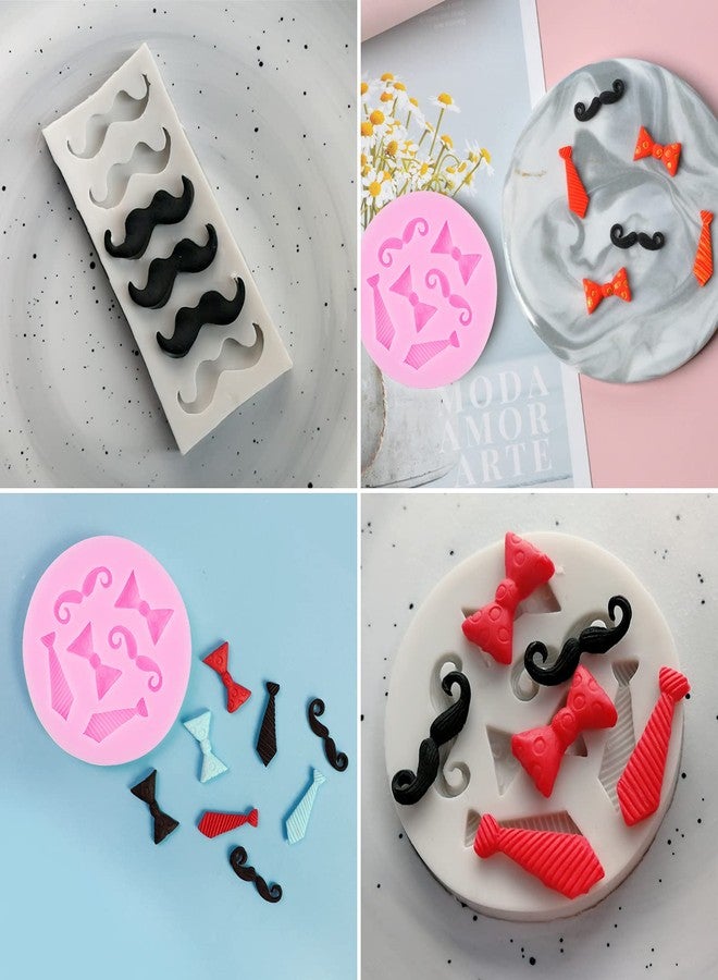DLAND 5 Pcs Mini Bow Ties Beard Silicone Mold, Candy Chocolate Fondant Mold, Mini Mustache Tie Bow Cake Beard Pop Molds - Image 2