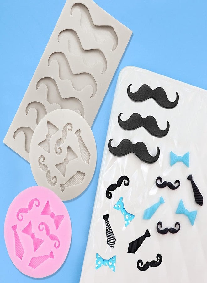 DLAND 5 Pcs Mini Bow Ties Beard Silicone Mold, Candy Chocolate Fondant Mold, Mini Mustache Tie Bow Cake Beard Pop Molds - Image 3
