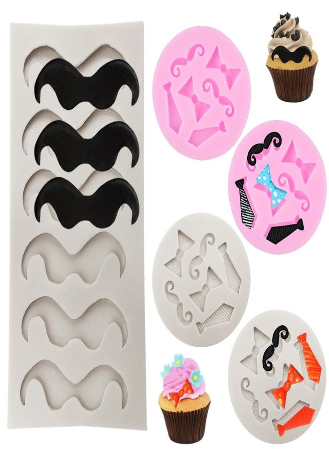 DLAND 5 Pcs Mini Bow Ties Beard Silicone Mold, Candy Chocolate Fondant Mold, Mini Mustache Tie Bow Cake Beard Pop Molds - Image 1