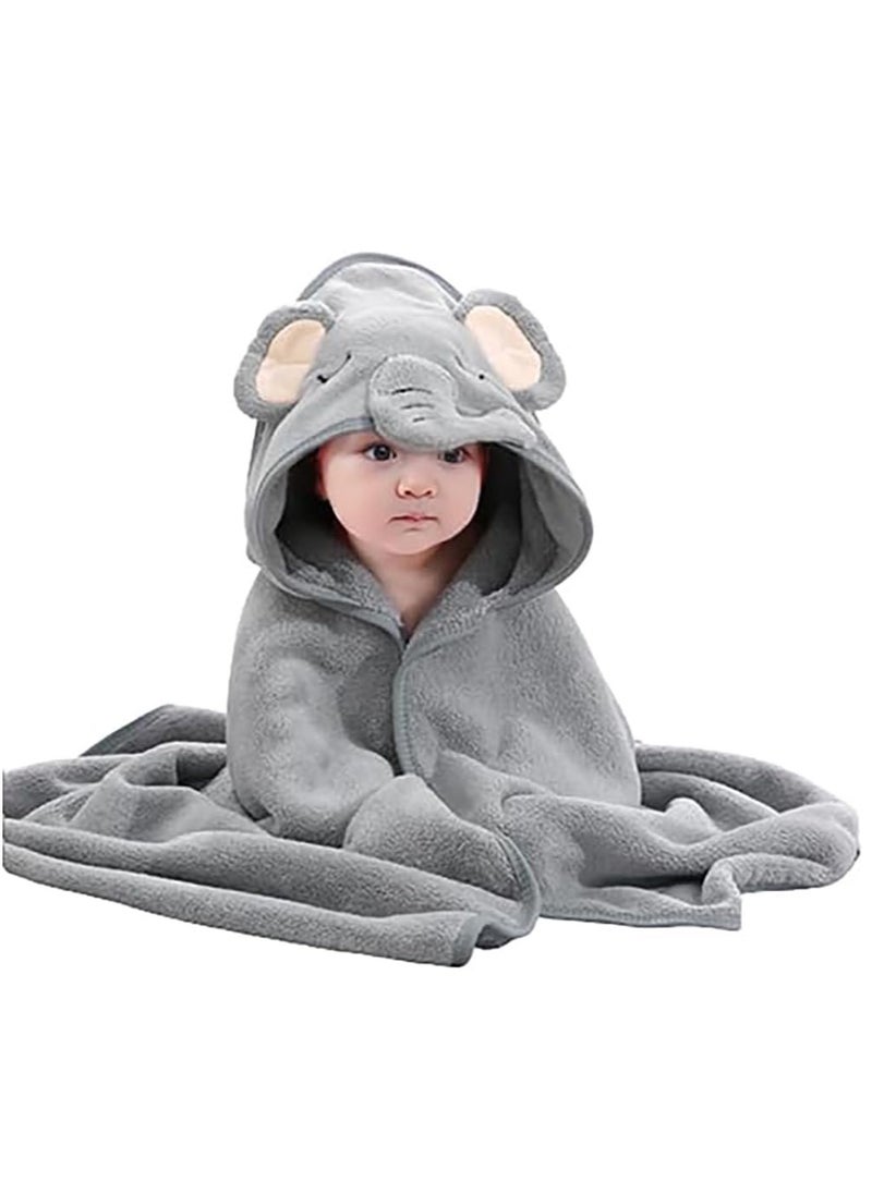 RATSAW Baby Bath Blanket Hooded Baby Towel 80x80cm Large Baby Bath Towel Absorbent Soft Baby Bath Blanket Cute Cartoon Animal Baby Towel for Boy Girl Baby Grey  - Image 1