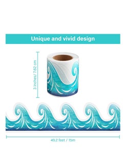 Self Adhesive Blue Turquoise Bulletin Board Trim, Ocean Waves Bulletin Board Border Decorations, Ocean Beach Themed Classroom Decorations, Suitable for School, Desk, Home (49.2 Feet)