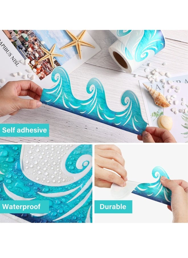 Generic - Self Adhesive Blue Turquoise Bulletin Board Trim, Ocean Waves Bulletin Board Border Decorations, Ocean Beach Themed Classroom Decorations, Suitable for School, Desk, Home (49.2 Feet) - Image 1