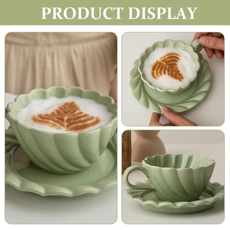 Spring Green Ceramic Coffee Mug and Saucer Set with Lace Pattern for Morning Coffee or Afternoon Tea - Image 4