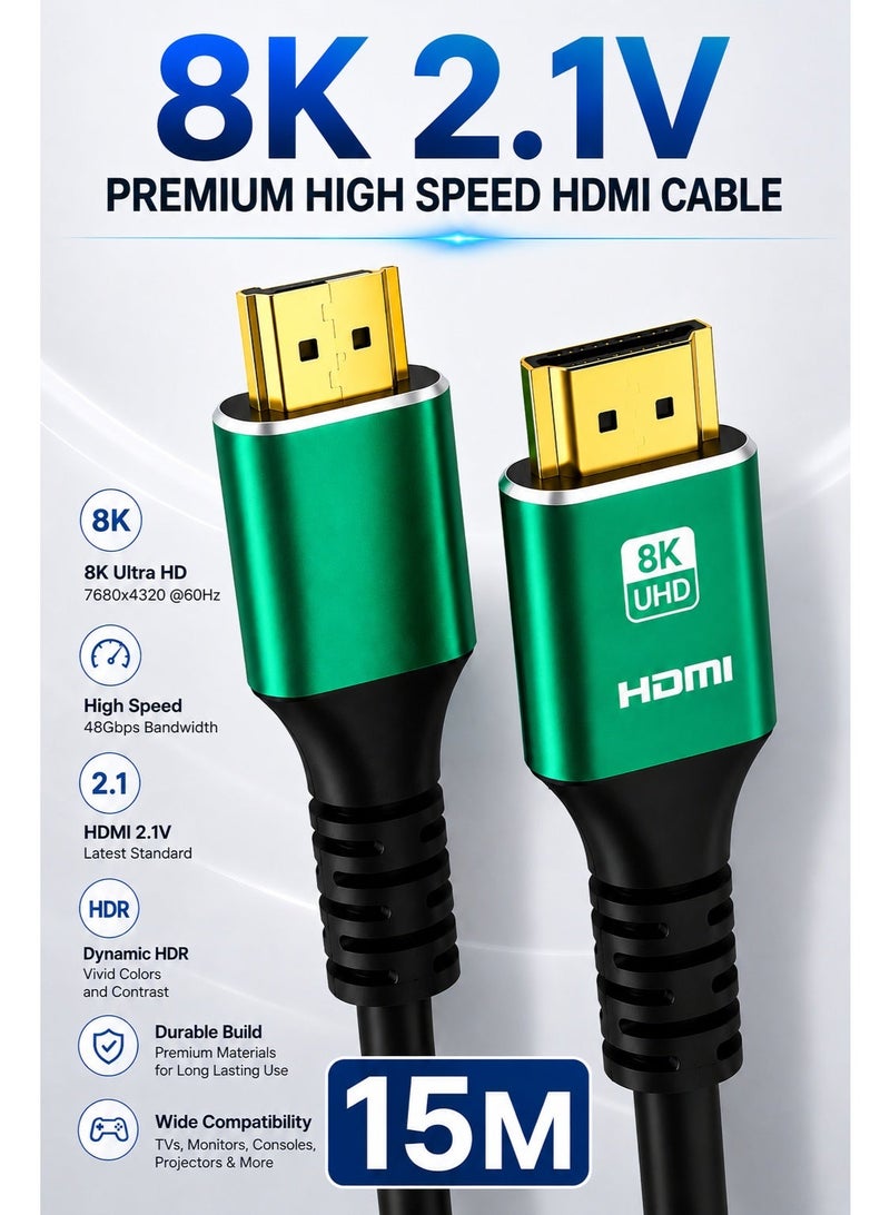 Gamix 8K Ultra HD HDMI 2.1V Cable 15M – Premium High Speed 48Gbps HDR Support for Smart TV, Laptop, Monitor & Projector - Image 1