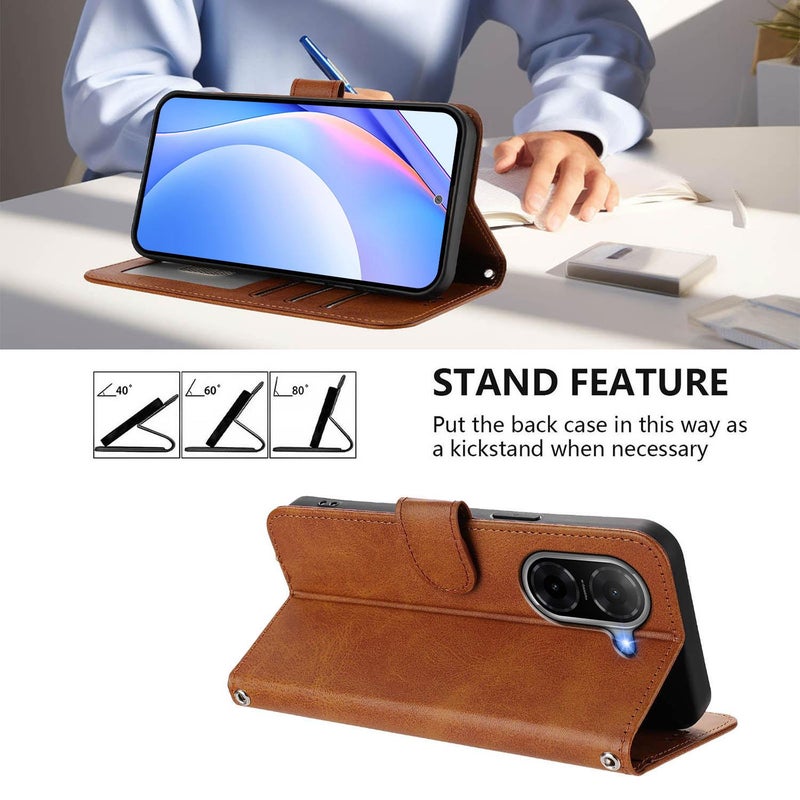 إيروريكس جراب هاتف جلدي بنقشة RFID على شكل باندا من Redmi A5 4G مقاس 171.7 مم / Poco C71 مع حبل (بني) - Image 4