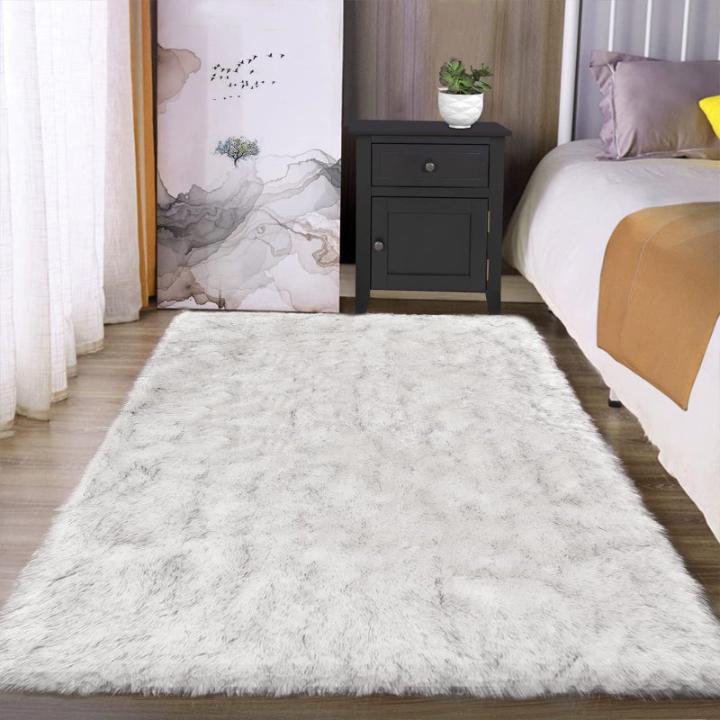 Latepis White and Grey Faux Fur Rug 3x5 Area Washable Fluffy Rugs for Bedroom Living Room Rugs for Sofa Cushion Pet Mats Luxury Home Decor