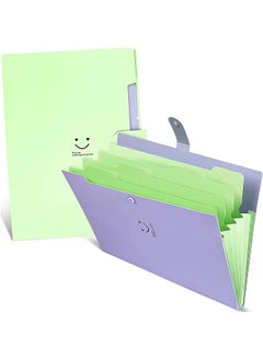 erorex Expanding File Folders 2 Pack Plastic Letter A4 Paper Organizer Folder With Labels With Snap Closure Folders With 5 Pockets For School Home Work Office Green And Purple  - Image 1