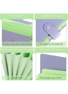 erorex Expanding File Folders 2 Pack Plastic Letter A4 Paper Organizer Folder With Labels With Snap Closure Folders With 5 Pockets For School Home Work Office Green And Purple  - Image 2