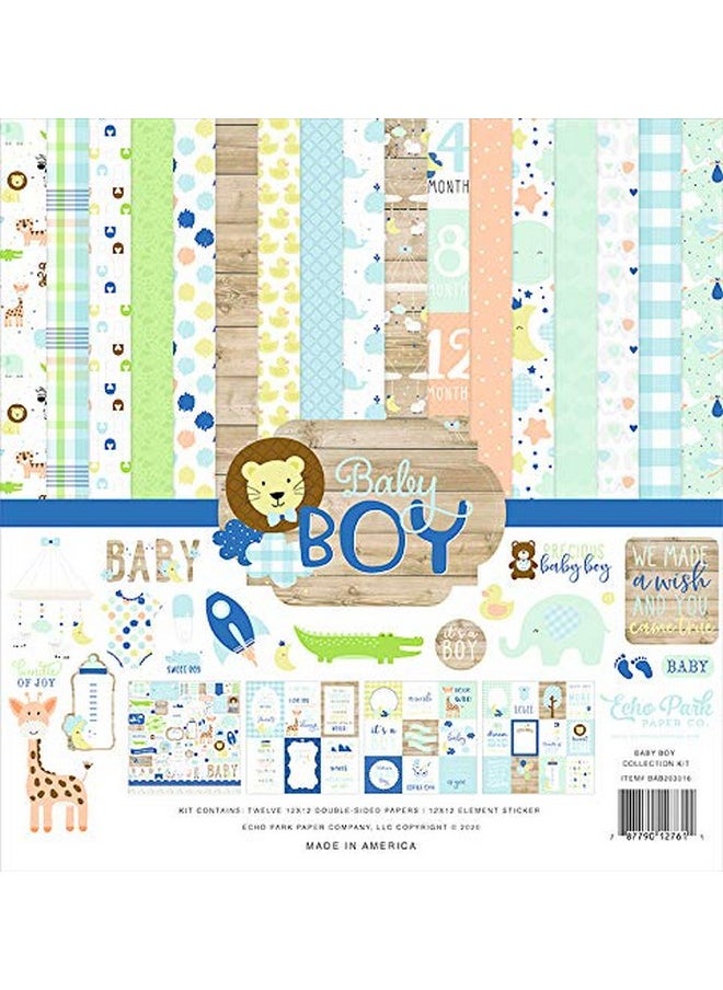 Echo Park Paper Company - Echo Park Paper Company Baby Boy Collection Kit paper, blue, green, mint, yellow 12-x-12-Inch - Image 1