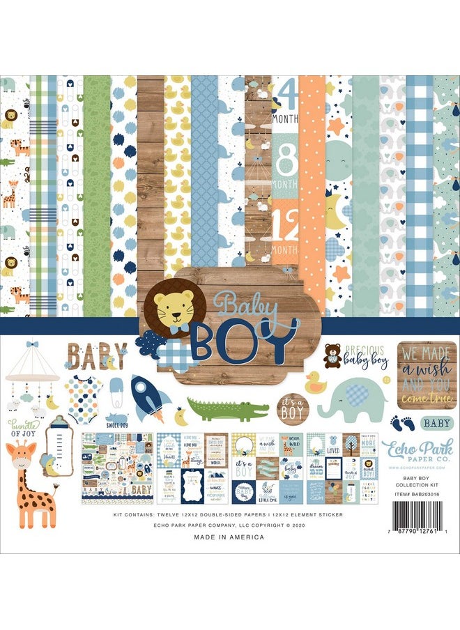 Echo Park Paper Company - Echo Park Paper Company Baby Boy Collection Kit paper, blue, green, mint, yellow 12-x-12-Inch - Image 1