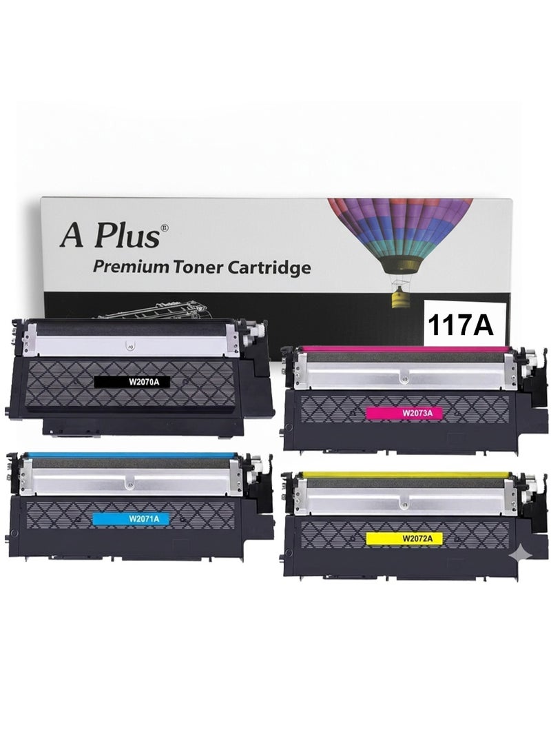 APLUS A Plus 117A Compatible Toner Cartridges (W2070A, W2071A, W2072A, W2073A) – 4-Pack CMYK for HP Color Laser 150a, 150nw, MFP 178n, 179fnw - Image 1