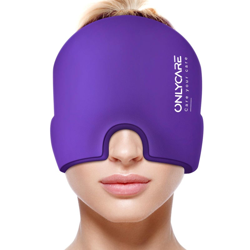 ONLYCARE Migraine Relief Cap Soothing Headache Hat Upgraded Odorless Gel Ice Head Wrap Hot and Cold Therapy Headache Ice Pack for Tension and StressPurple