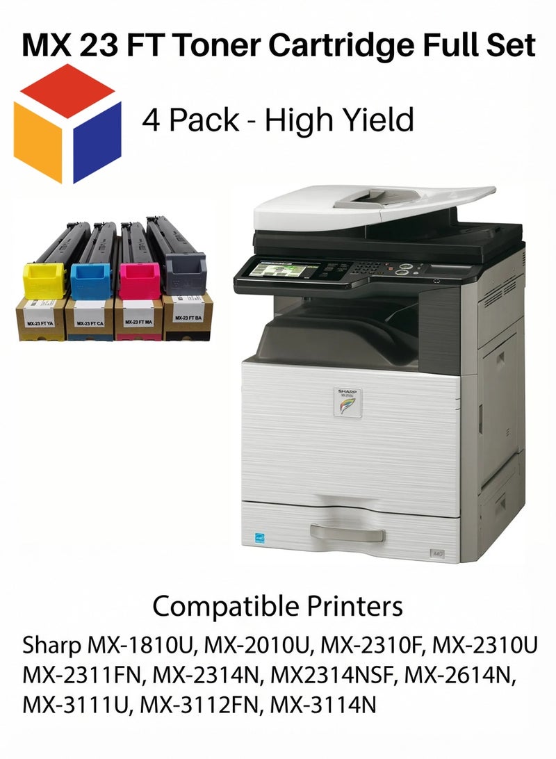 SHARP Original Sharp MX-23FT Full Toner Set (Black, Cyan, Magenta, Yellow) for MX-2314N, MX-2614N, MX-3114N Black,Cyan,Magenta,Yellow - Image 2