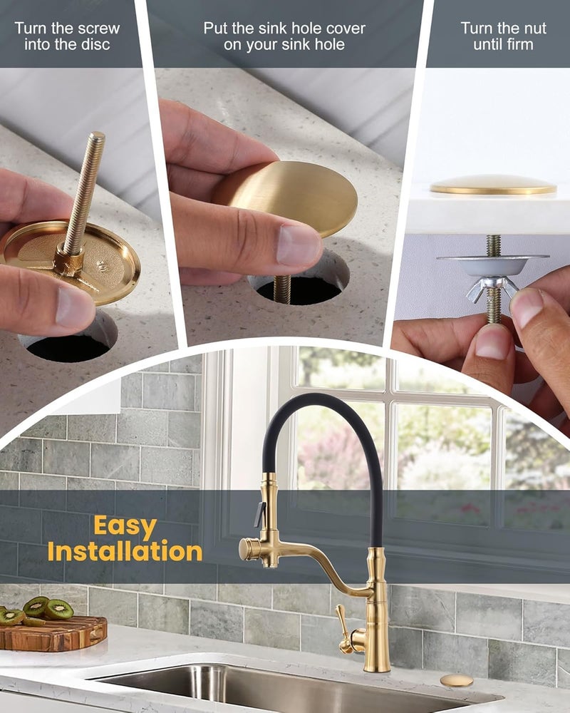 ALEASHA Kitchen Sink Hole Cover, Faucet Hole Cover for Kitchen Sink, Tap Hole Plate Stopper Cover Blanking Brass Metal Plug, Brushed Gold - Image 5