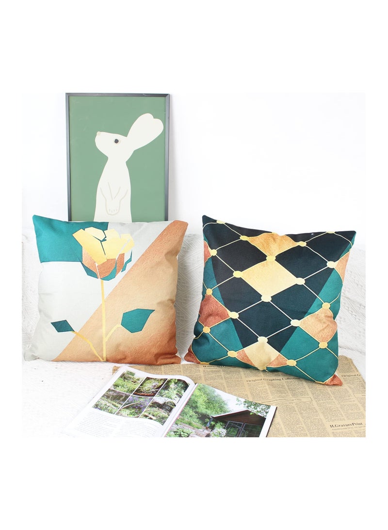 Set of 4 Decorative Cushion Covers 45 x 45 cm Leaf Design in Gold and Teal for Modern Farmhouse Living Room and Outdoor Garden - Image 4