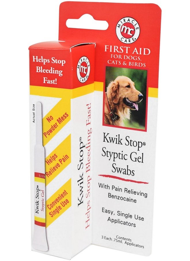 Miracle Care Kwik Stop Styptic Gel Swabs For Dogs, Cats, and Birds, Fast-Acting Blood Stop Swabs For Pets, Quick Stop Bleeding Swabs For Dog Nail Clipping, Minor Cuts, Grooming, 3 count