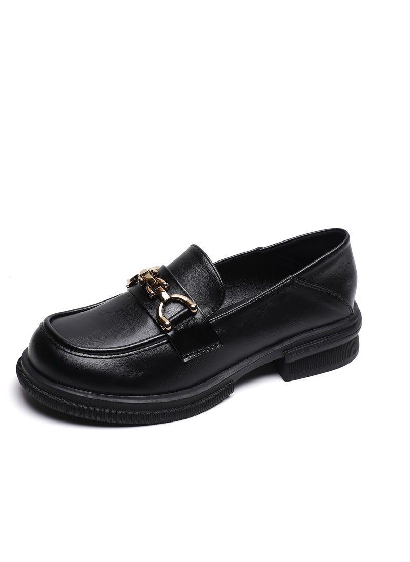Loquat - Soft Sole Small Leather Shoes Retro Black - Image 1