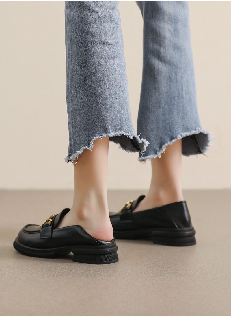 Loquat - Soft Sole Small Leather Shoes Retro Black - Image 1