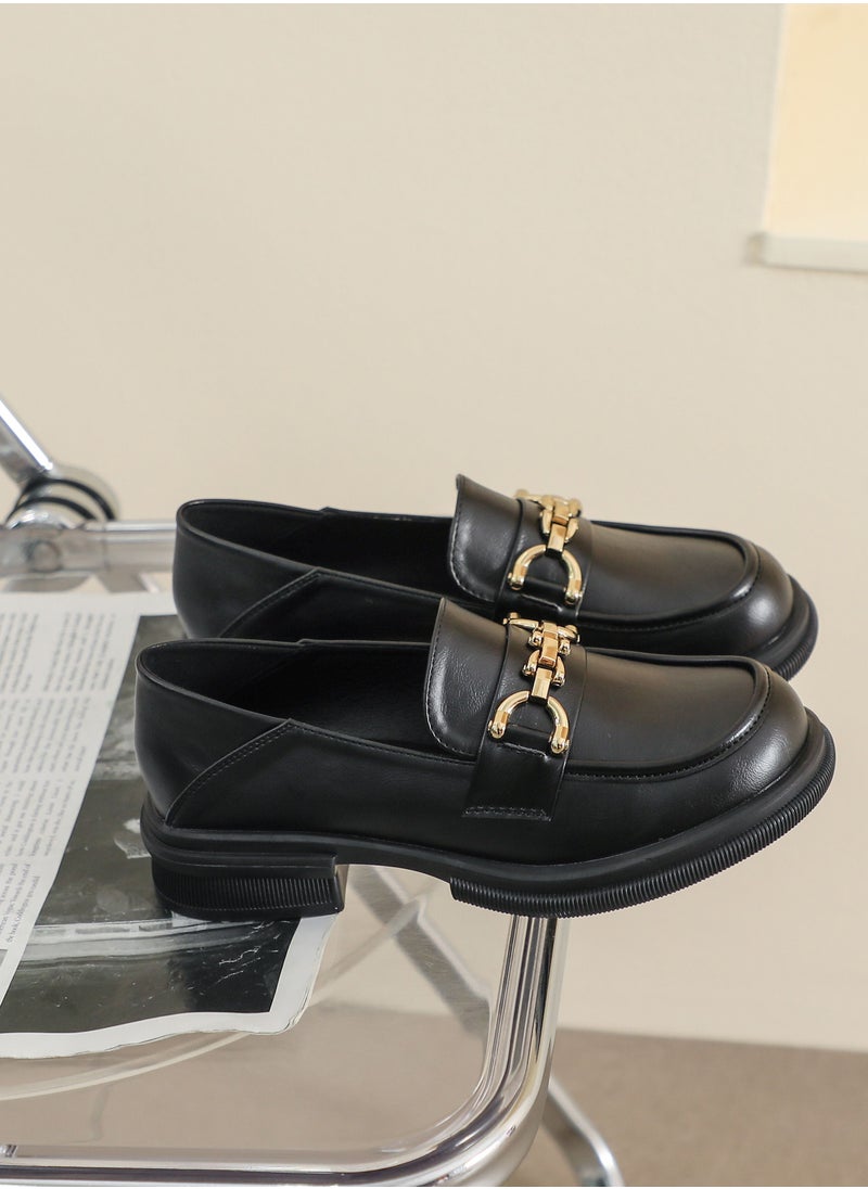 Loquat - Soft Sole Small Leather Shoes Retro Black - Image 1