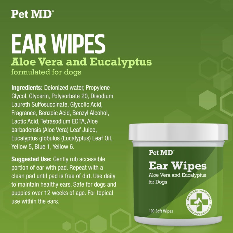 Pet MD - Dog Ear Cleaner Wipes - Otic Cleanser for Dogs to Stop Ear Itching, and Infections with Aloe and Eucalyptus - 100 Count - Image 5