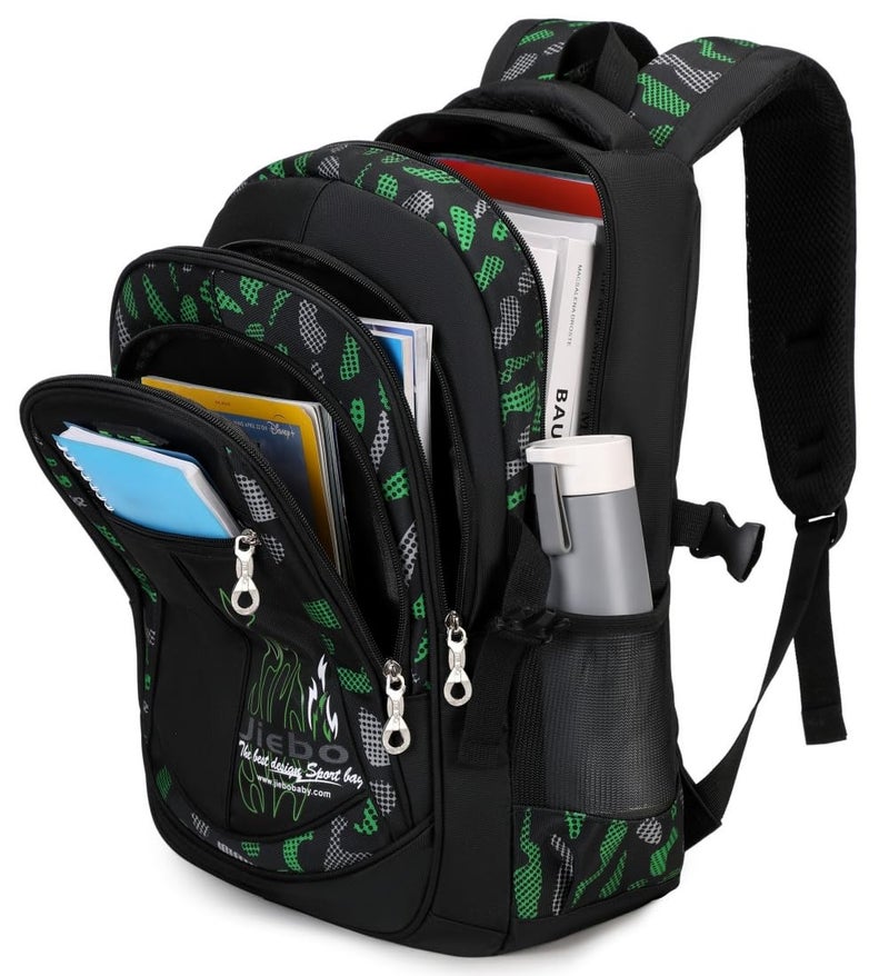 BABUN Backpacks for Boys Elementary Middle School Bags Kids Heavy Duty Durable Teenage Student Sturdy Bookbag Travel Waterproof 18in (B-Green) - Image 2