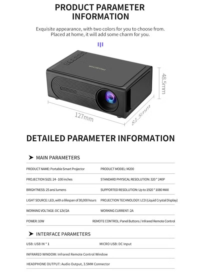 Neutral Portable 1080p Android Smart HD Projector, Suitable for Home Cinema/Gaming/Karaoke (Black) - Image 2