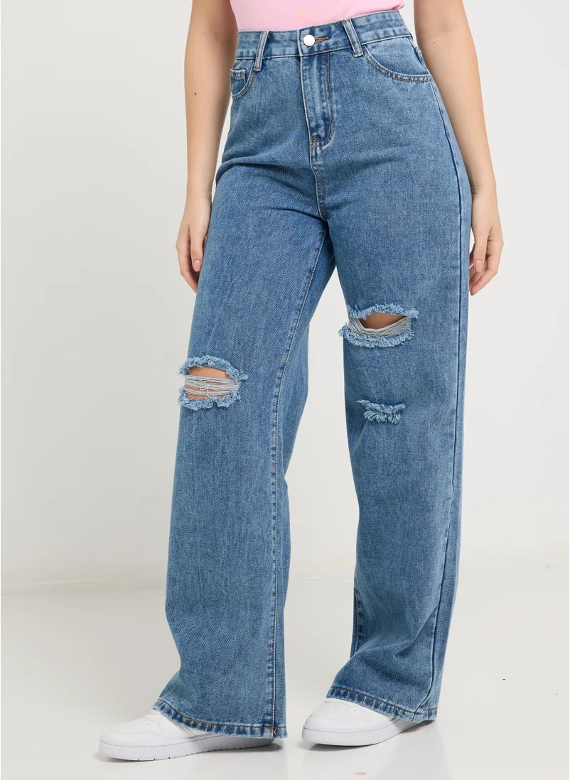 جينجر Distressed Straight Fit Jeans