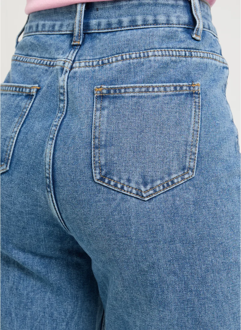 جينجر Distressed Straight Fit Jeans