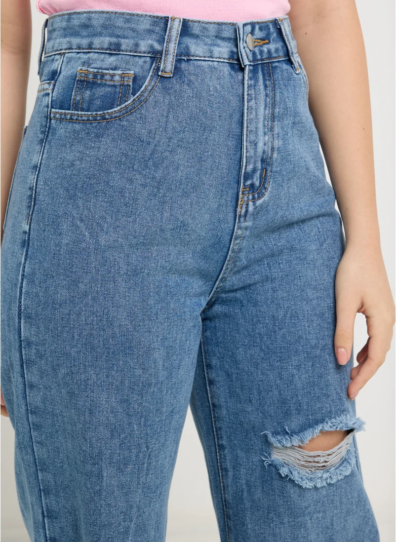 جينجر Distressed Straight Fit Jeans
