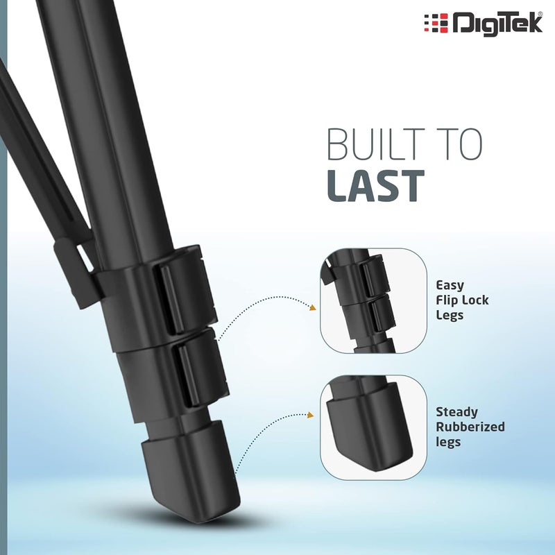 Digitek (DTR 480LW) حامل ثلاثي قابل للحمل من سبائك الألمنيوم بارتفاع 57 بوصة مع حامل هاتف ذكي ورأس كروي بزاوية 360°، تعديل بثلاثة أقسام، سعة تحميل 2 كجم، حقيبة حمل، متوافق مع الهواتف الذكية، وكاميرات الفيديو، وكاميرات DSLR. - Image 5