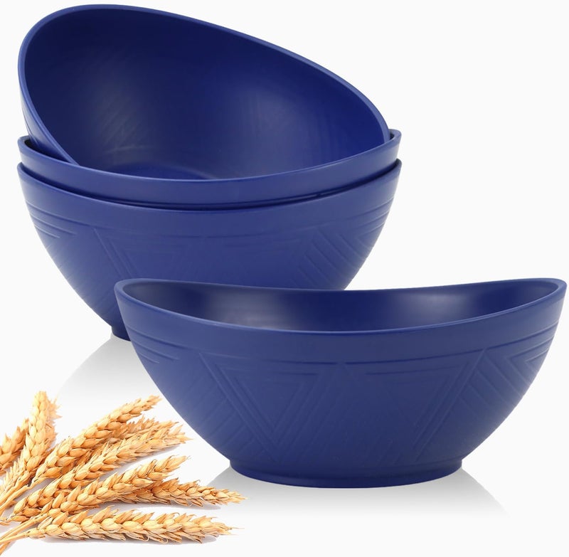 Homienly Wheat Straw Bowls 96 inch Salad Bowls Large Serving Dishes for Wedding Parties Camping 60 OZ Bowl Set for Salad Popcorn Oval Shape Microwave  Dishwasher Safe Set of 4 Dark Blue - Image 1
